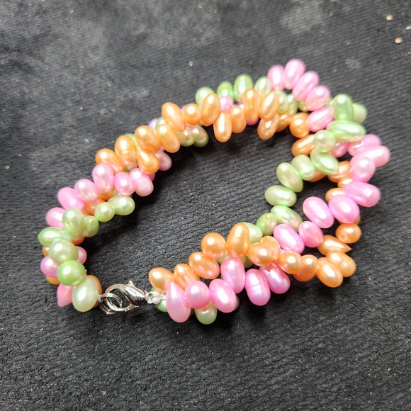 Handmade Martigras 3-Stranded Baroque Freshwater Pearls Bracelet Silver, Size 7" - Picture 3 of 7